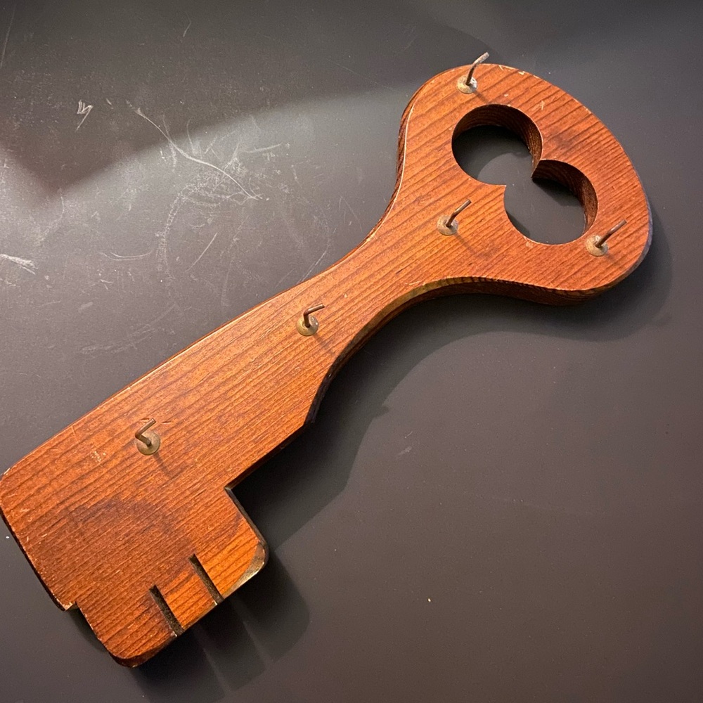 Vintage 1970's Era Manchester Wood by Louise Thompson Wooden Skeleton Key Holder